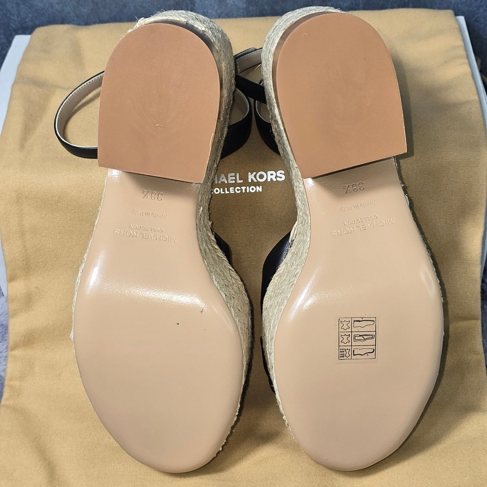 NWB Michael Kors Silvana Runway Wedge Sandals Black Leather Espadrille 8.5 - Picture 6 of 8